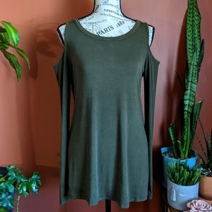 Olive Green Cold Shoulder Long Sleeve Tunic